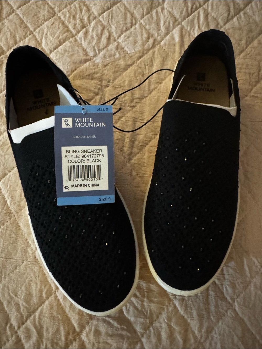 White Mountain Womenโs Black Bling Slip-On Sneakers